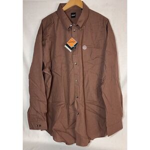 Mens Size 2XL Slates By Dockers Brown Long Sleeve Plaid Button Down NWT Read!